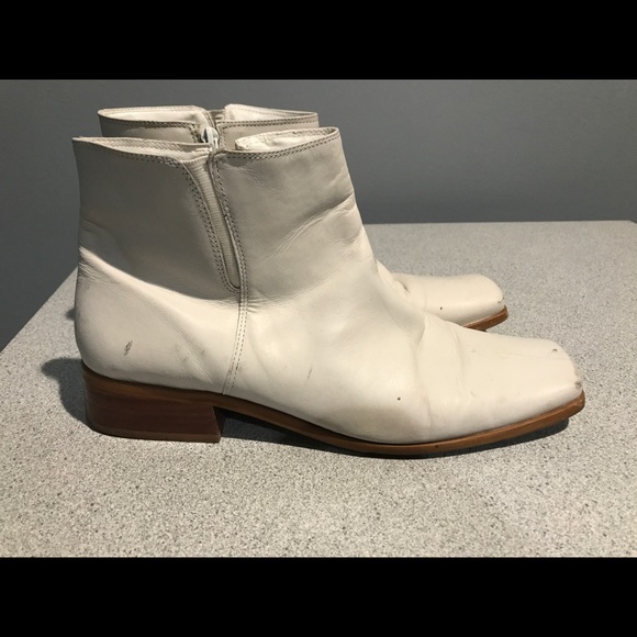 Shoes - White leather ankle boots